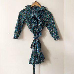 TOPSHOP FLORAL GARDEN PRINT WRAP DRESS WITH RUFFLES